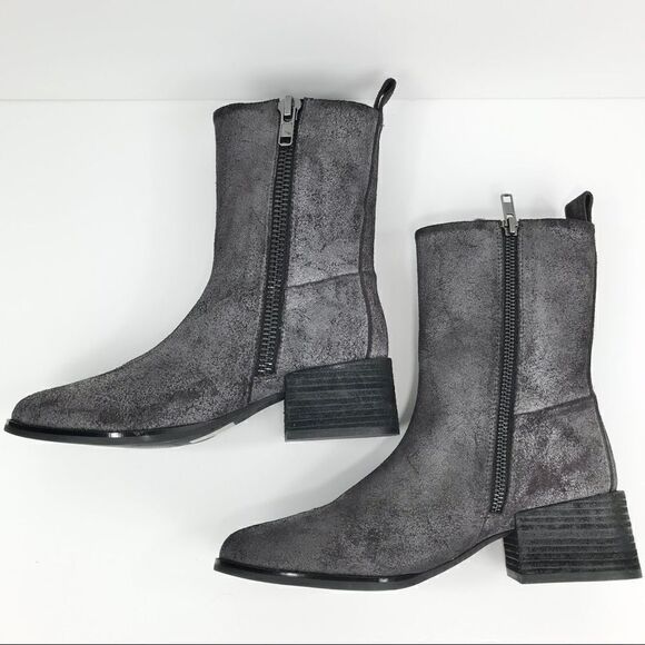 Anthropologie Intentionally Blank Grayish Purple Suede Leather Zip Closure Boots - Picture 7 of 16